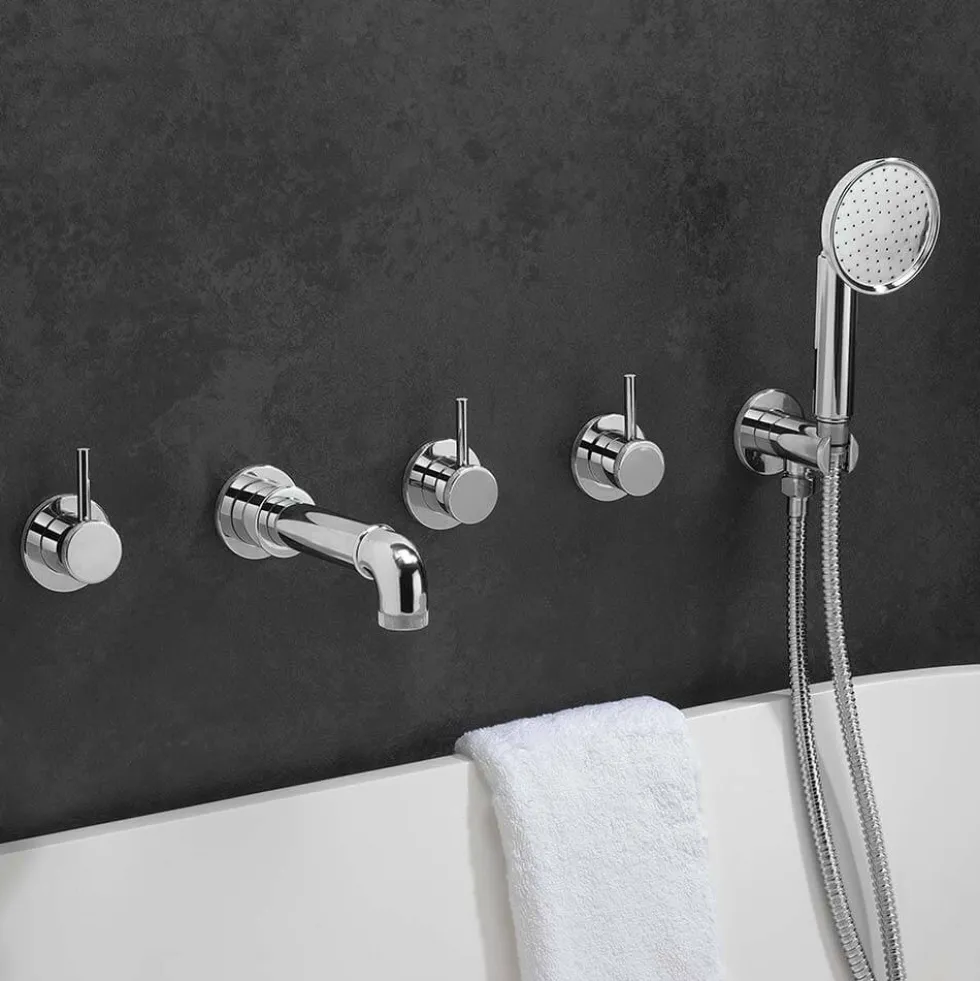 Crosswater MPRO Industrial 5 Hole Wall Mounted Bath Filler Tap with Spout & Handset
