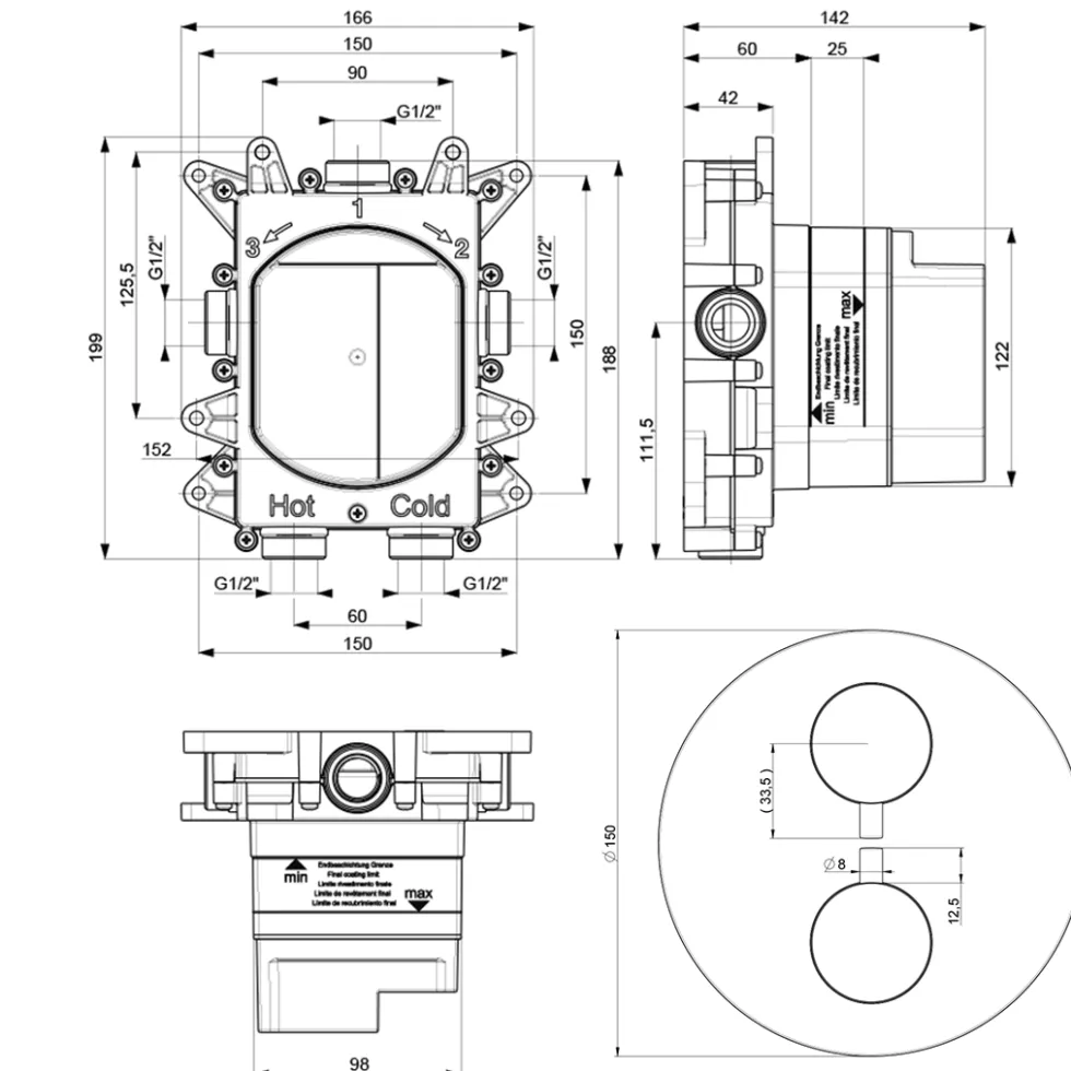 Crosswater MPRO Industrial Thermostatic 1 Outlet Shower Valve - Crossbox Technology