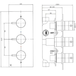 Crosswater MPRO 2 Outlet Concealed Thermostatic Shower Valve (3 Handles)