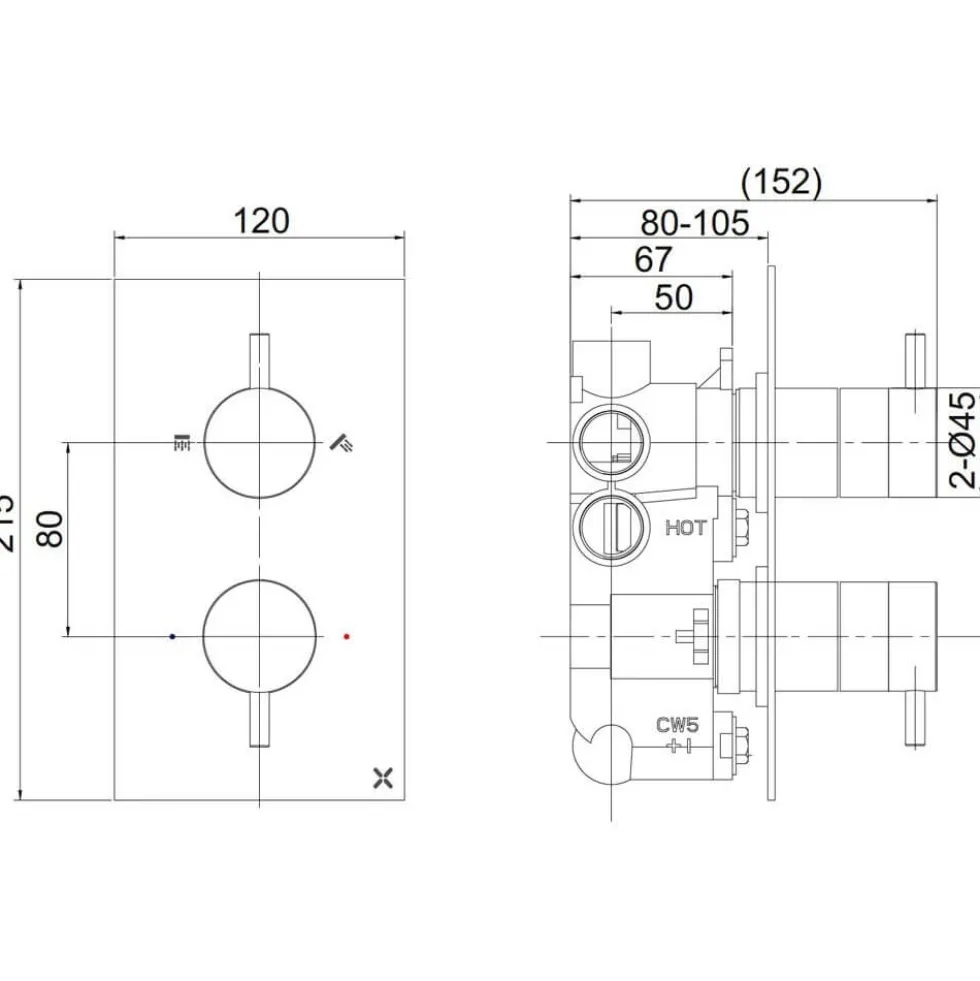 Crosswater MPRO 2 Outlet Concealed Thermostatic Shower Valve