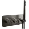 Crosswater Union 2 Outlet Concealed Thermostatic Bath Shower Valve with Wheels & Shower Handset - Brushed Black Chrome