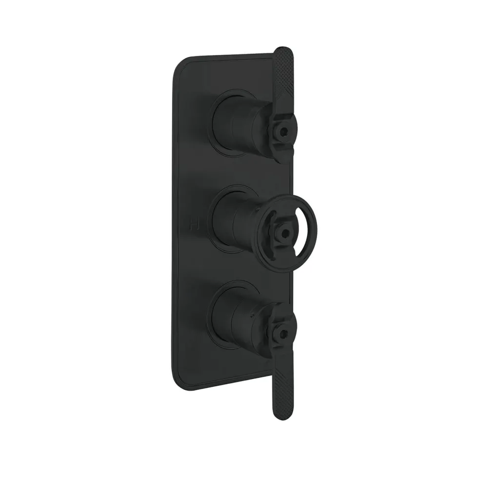 Crosswater Union WRAS Approved Matt Black 2 Outlet 3 Handle Concealed Thermostatic Shower Valve