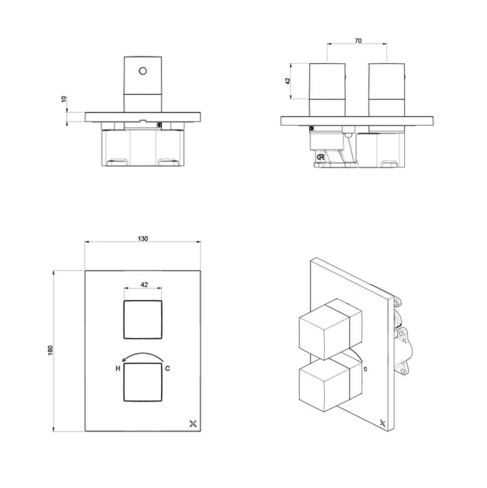 Crosswater Verge Thermostatic 3 Outlet Shower Valve - Crossbox Technology