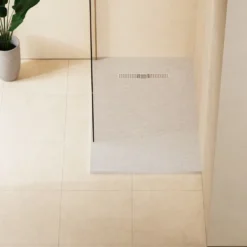 Crosswater Vito 25mm Dolomite Stone Resin Textured Rectangular Shower Tray with Linear Waste Cover