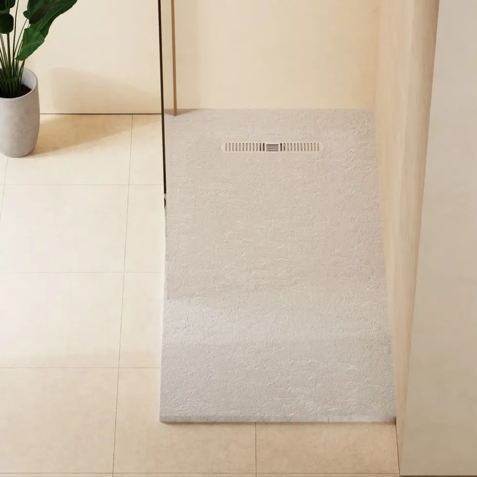 Crosswater Vito 25mm Dolomite Stone Resin Textured Rectangular Shower Tray with Linear Waste Cover