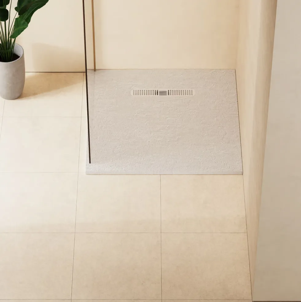Crosswater Vito 25mm Dolomite Stone Resin Textured Square 900 x 900mm Shower Tray with Linear Waste Cover