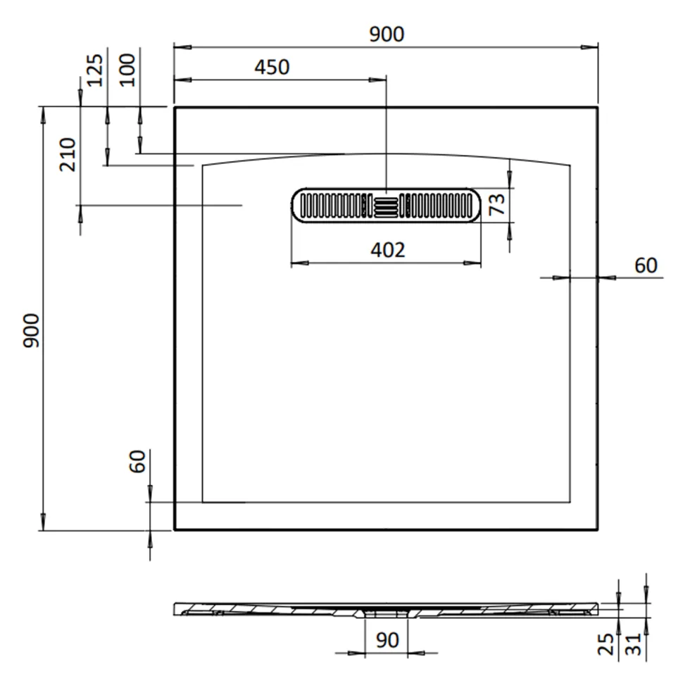 Crosswater Vito 25mm Dolomite Stone Resin Textured Square 900 x 900mm Shower Tray with Linear Waste Cover