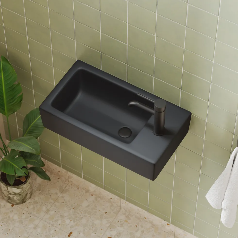 Daisy Matt Black Wall Hung Cloakroom Basin - 450 x 245mm