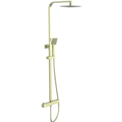 Drench Brushed Brass Exposed Square Thermostatic Rigid Riser Shower Kit