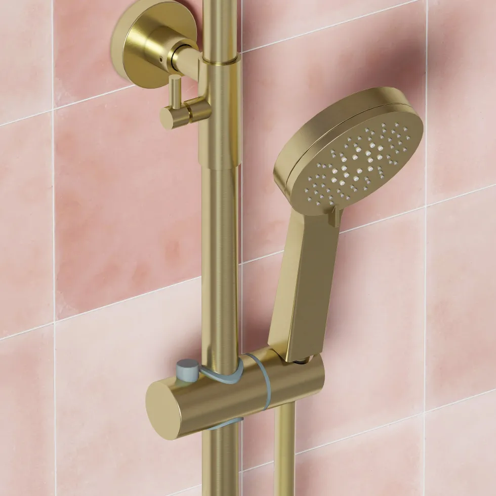 Drench Brushed Brass Round Exposed Thermostatic Rigid Riser Shower Kit
