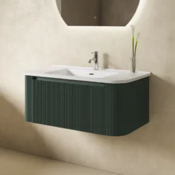 Drench Groove 870mm Fluted Wall Hung Curved Vanity Unit & Matt Stone Basin