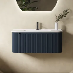 Drench Groove 870mm Fluted Wall Hung Curved Vanity Unit & Matt Stone Basin