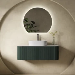 Drench Groove 1075mm Fluted Wall Hung Curved Vanity Unit With Sintered Stone Countertop