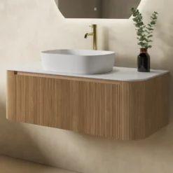 Drench Groove 1075mm Fluted Wall Hung Curved Vanity Unit With Sintered Stone Countertop
