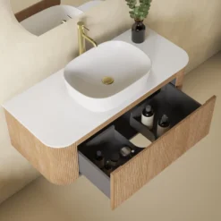 Drench Groove 1075mm Fluted Wall Hung Curved Vanity Unit With Sintered Stone Countertop