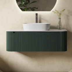Drench Groove 1075mm Fluted Wall Hung Curved Vanity Unit With Sintered Stone Countertop