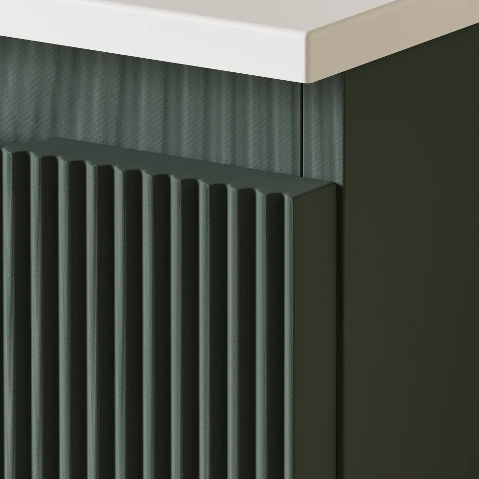 Drench Groove 1075mm Fluted Wall Hung Curved Vanity Unit With Sintered Stone Countertop