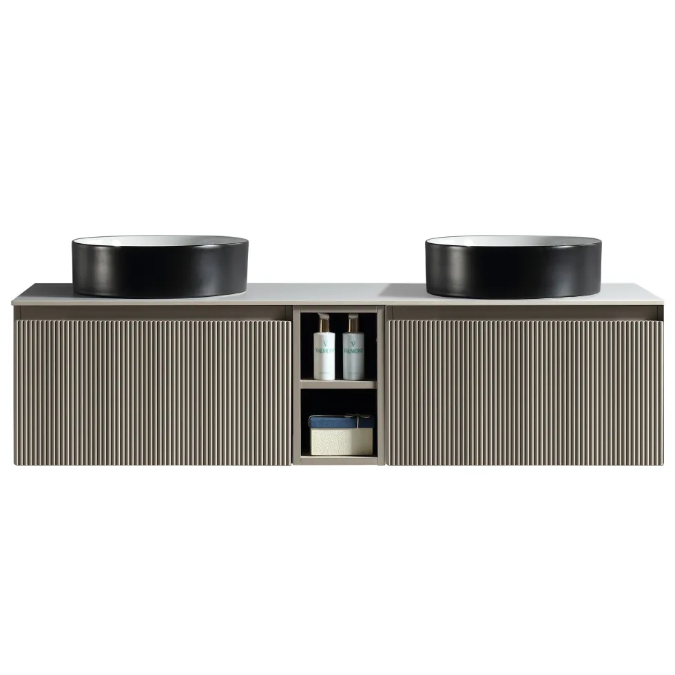 Drench Groove 1400mm Fluted Wall Hung Double Vanity Unit & Sintered Stone Countertop