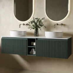 Drench Groove 1400mm Fluted Wall Hung Double Vanity Unit & Sintered Stone Countertop