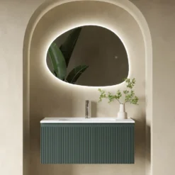 Drench Groove 800mm Fluted Wall Hung Vanity Unit & Matt Stone Basin