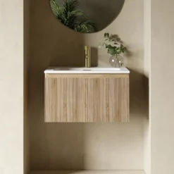 Drench Groove 600mm Fluted Wall Hung Vanity Unit & Matt Stone Basin