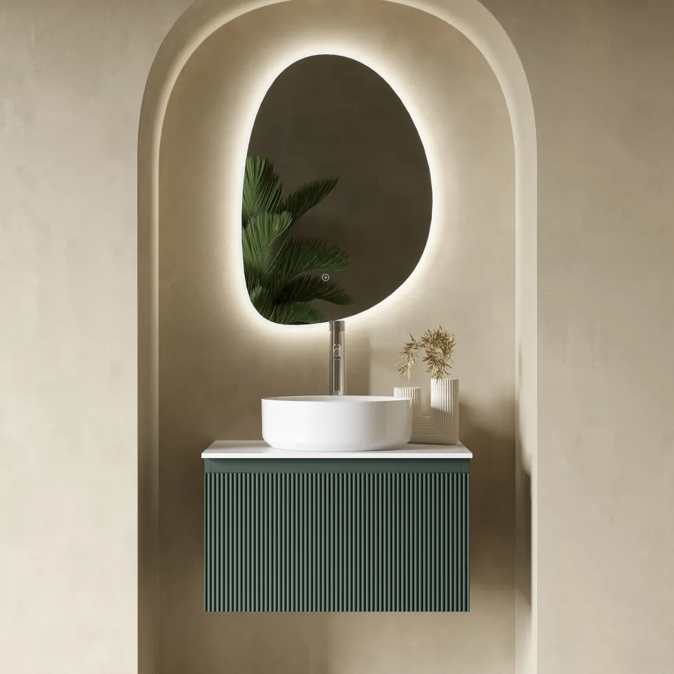 Drench Groove 600mm Fluted Wall Hung Vanity Unit & Sintered Stone Countertop