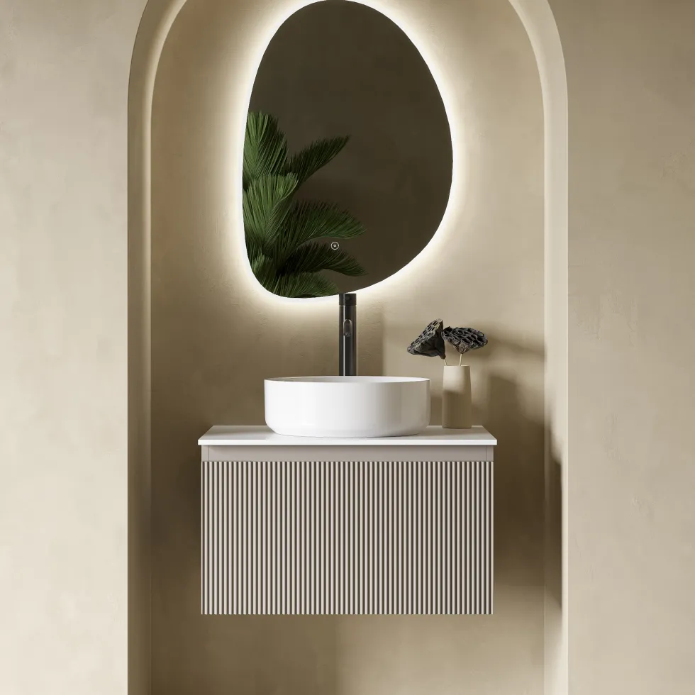 Drench Groove 600mm Fluted Wall Hung Vanity Unit & Sintered Stone Countertop