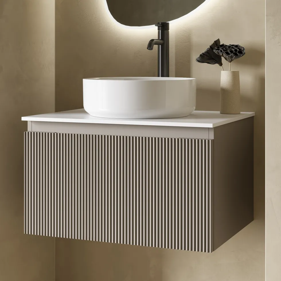 Drench Groove 600mm Fluted Wall Hung Vanity Unit & Sintered Stone Countertop
