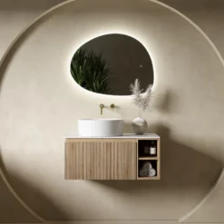 Drench Groove 800mm Fluted Wall Hung Vanity Unit with Open Shelves & Sintered Stone Countertop