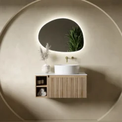Drench Groove 800mm Fluted Wall Hung Vanity Unit with Open Shelves & Sintered Stone Countertop