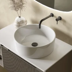 Drench Groove 800mm Fluted Wall Hung Vanity Unit with Open Shelves & Sintered Stone Countertop