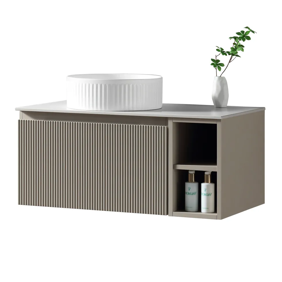 Drench Groove 800mm Fluted Wall Hung Vanity Unit with Open Shelves & Sintered Stone Countertop