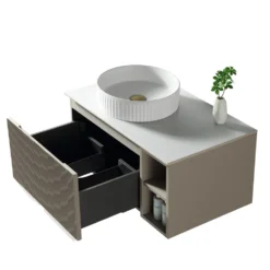 Drench Groove 800mm Fluted Wall Hung Vanity Unit with Open Shelves & Sintered Stone Countertop