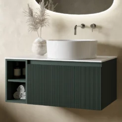 Drench Groove 800mm Fluted Wall Hung Vanity Unit with Open Shelves & Sintered Stone Countertop