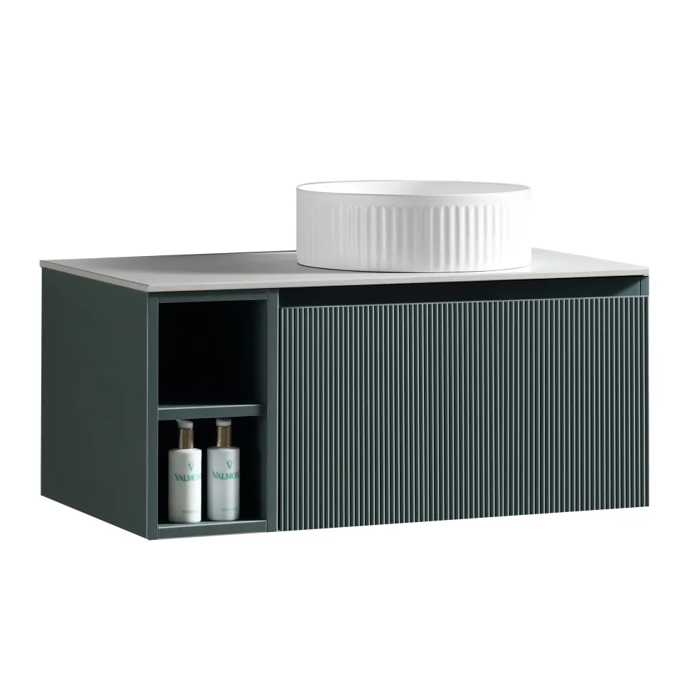 Drench Groove 800mm Fluted Wall Hung Vanity Unit with Open Shelves & Sintered Stone Countertop