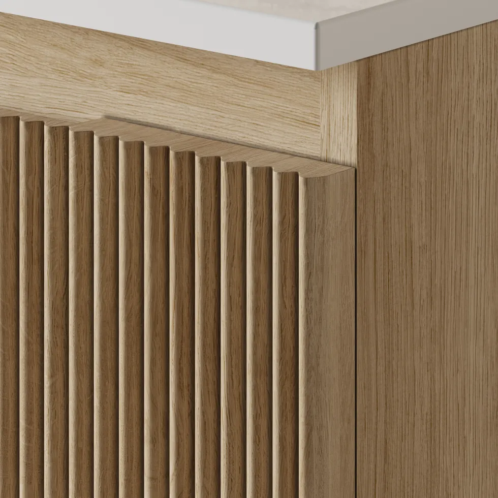 Drench Groove 1000mm Fluted Wall Hung Vanity Unit with Open Shelves & Sintered Stone Countertop