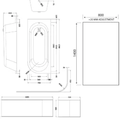 Drench J Shaped Shower Bath with Panel & Matt Black Shower Screen - 1700mm