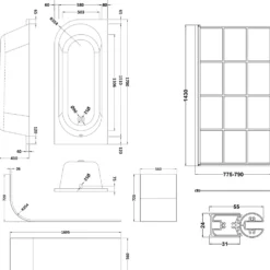 Drench J Shaped Shower Bath with Panel & Matt Black Shower Screen - 1700mm