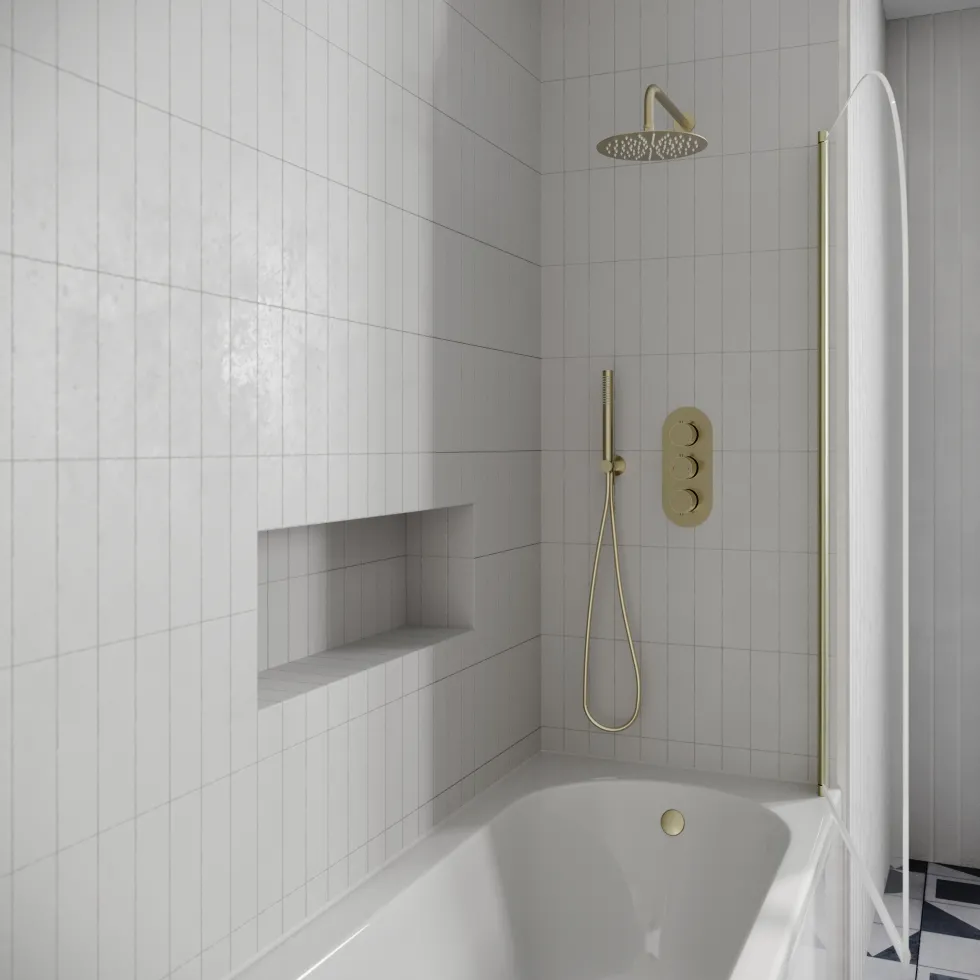 Drench J Shaped Shower Bath with Panel & Shower Screen