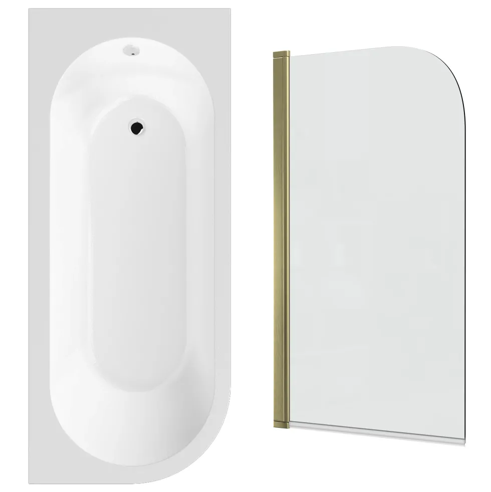 Drench J Shaped Shower Bath with Panel & Shower Screen