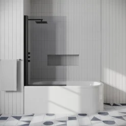 Drench J Shaped Shower Bath with Panel & Shower Screen