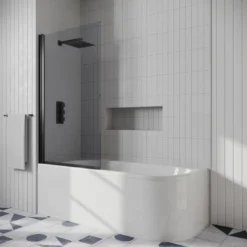 Drench J Shaped Shower Bath with Panel & Shower Screen