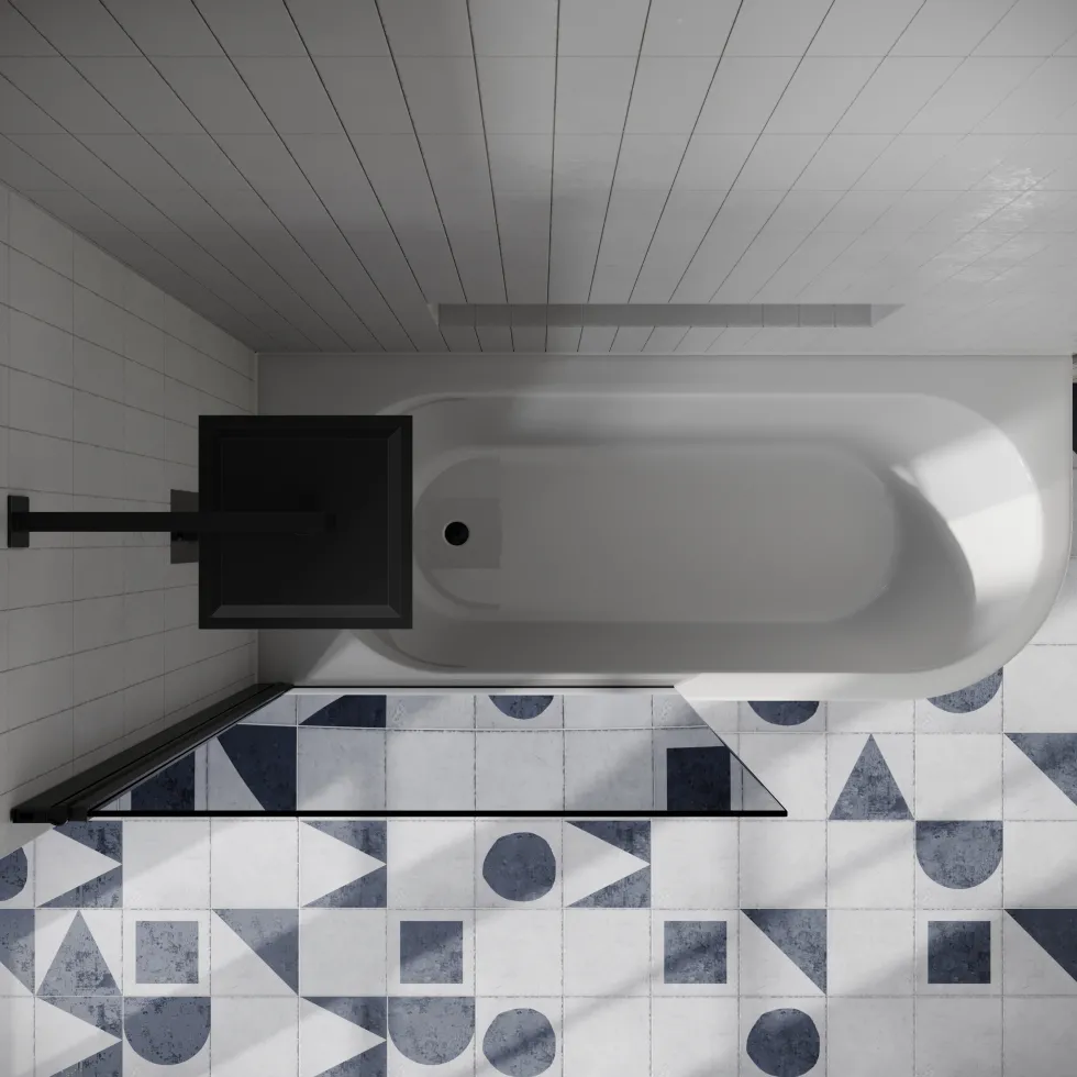 Drench J Shaped Shower Bath with Panel & Shower Screen