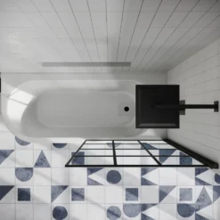 Drench J Shaped Shower Bath with Panel & Shower Screen
