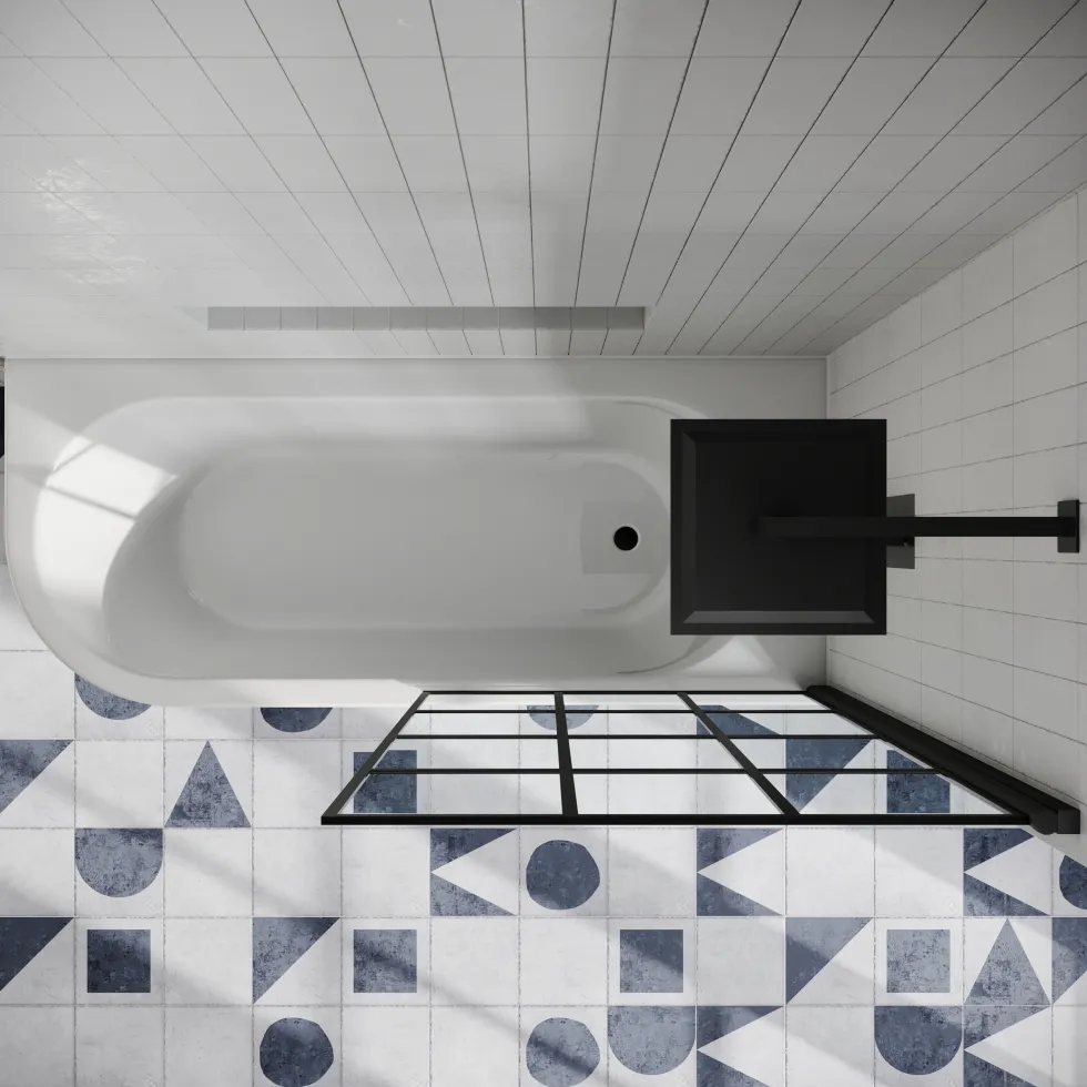 Drench J Shaped Shower Bath with Panel & Shower Screen
