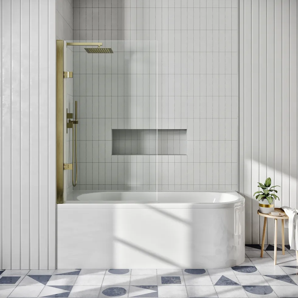 Drench J Shaped Shower Bath with Panel & Shower Screen