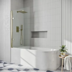 Drench J Shaped Shower Bath with Panel & Shower Screen