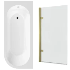 Drench J Shaped Shower Bath with Panel & Shower Screen