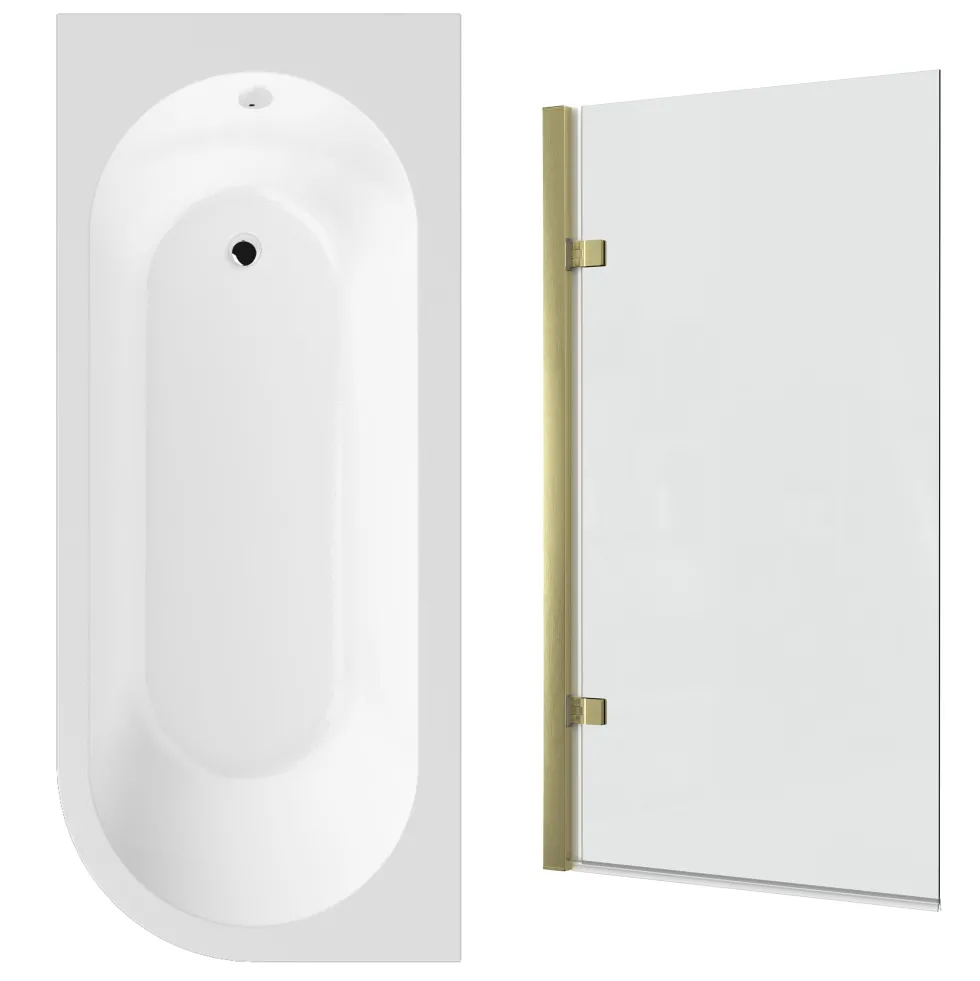 Drench J Shaped Shower Bath with Panel & Shower Screen