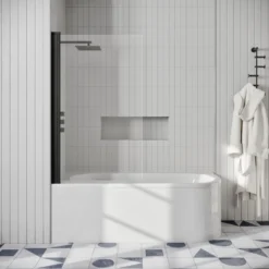 Drench J Shaped Shower Bath with Panel & Shower Screen